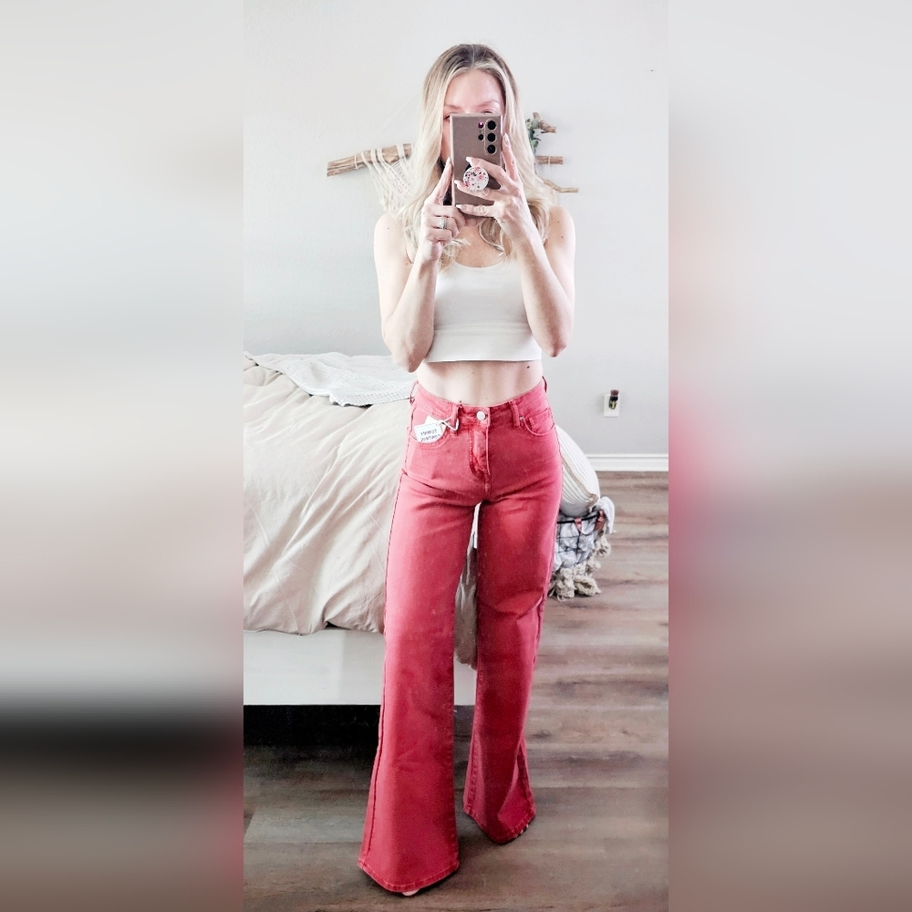 RISEN High Rise Tummy Control Classic Wide Leg Jeans Stretch Brick Various NEW - Picture 2 of 13